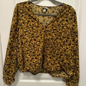 a new day Mustard and Black Floral Blouse